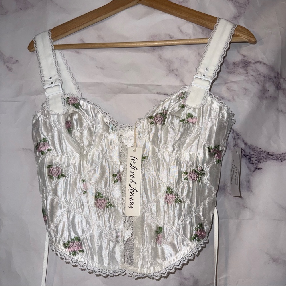 For Love & Lemons Rosette Embroidered Corset Top – NWT